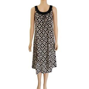 212 Collection Sleeveless Dress Geometric Beaded Neckline Black Brown Medium